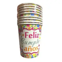 GENERICO - Vasos Diseño Feliz Cumpleaños Colores Material Papel