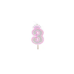 GENERICO - Vela De Numero 3 Corona Rosa 6 Cm