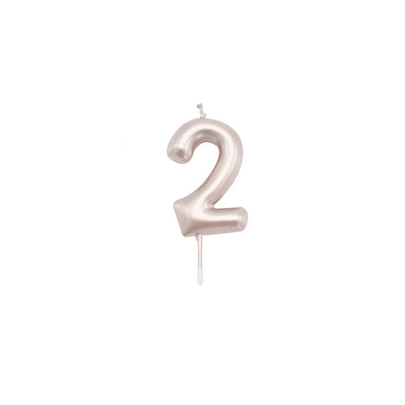 GENERICO - Vela De Numero 2 Oro Rosa 13cm