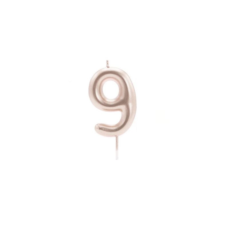 GENERICO - Vela De Numero 9 Oro Rosa 13cm