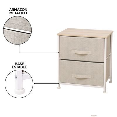 Imagen 2 del producto Velador Cajonera 2 Cajones Metal Madera Tela Premium