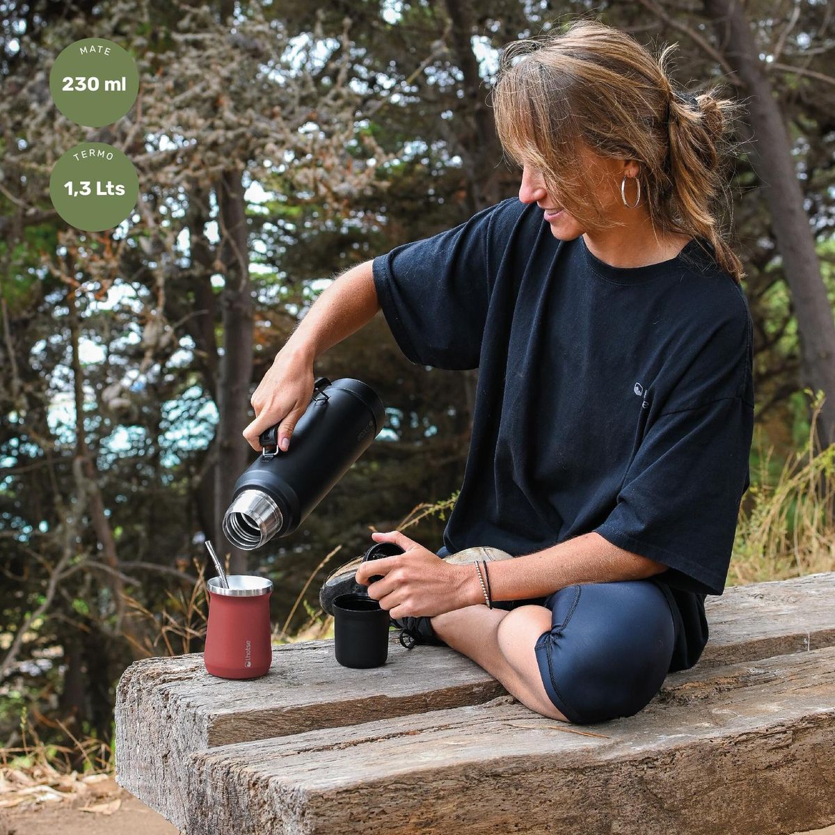 LHOTSE - Termo Liquido Classic 1,3 lts + Mate Bombilla Lhotse Red