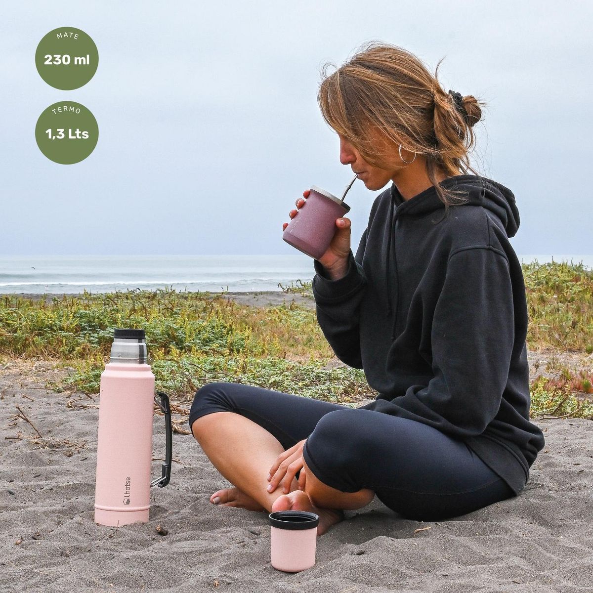 LHOTSE - Termo Liquido Classic 1,3 lts + Mate Bombilla Lhotse Pink