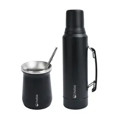 LHOTSE - Termo Liquido Classic 1,3 lts + Mate Bombilla Black