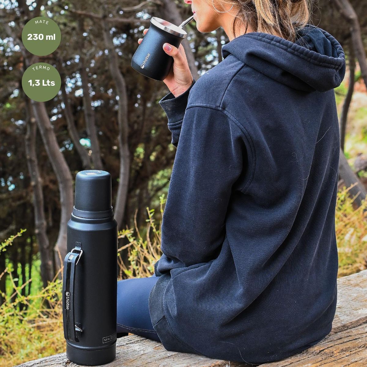LHOTSE - Termo Liquido Classic 1,3 lts + Mate Bombilla Lhotse Black