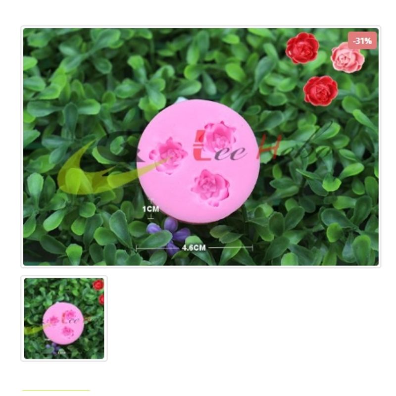 GENERICO - Molde Para Fondant Silicona Forma 3 Mini Rosas