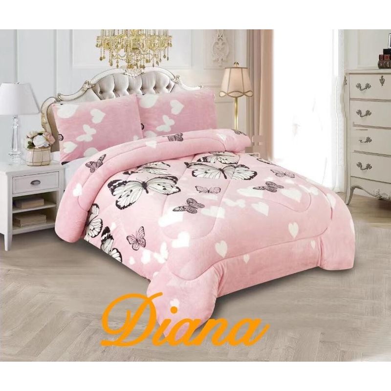 GENERICO - CUBRECAMA PLUSH PARA INVIERNO diseño MARIPOSA  2 PLAZAS diana