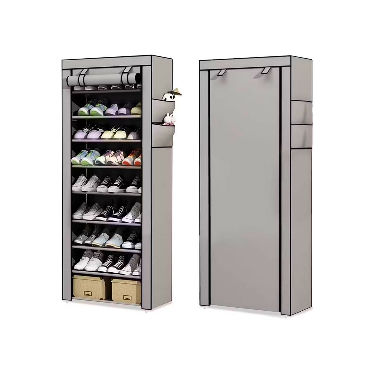 GENERICO - Zapatera Armable Aluminio Tela Plástica 9 Niveles Colores