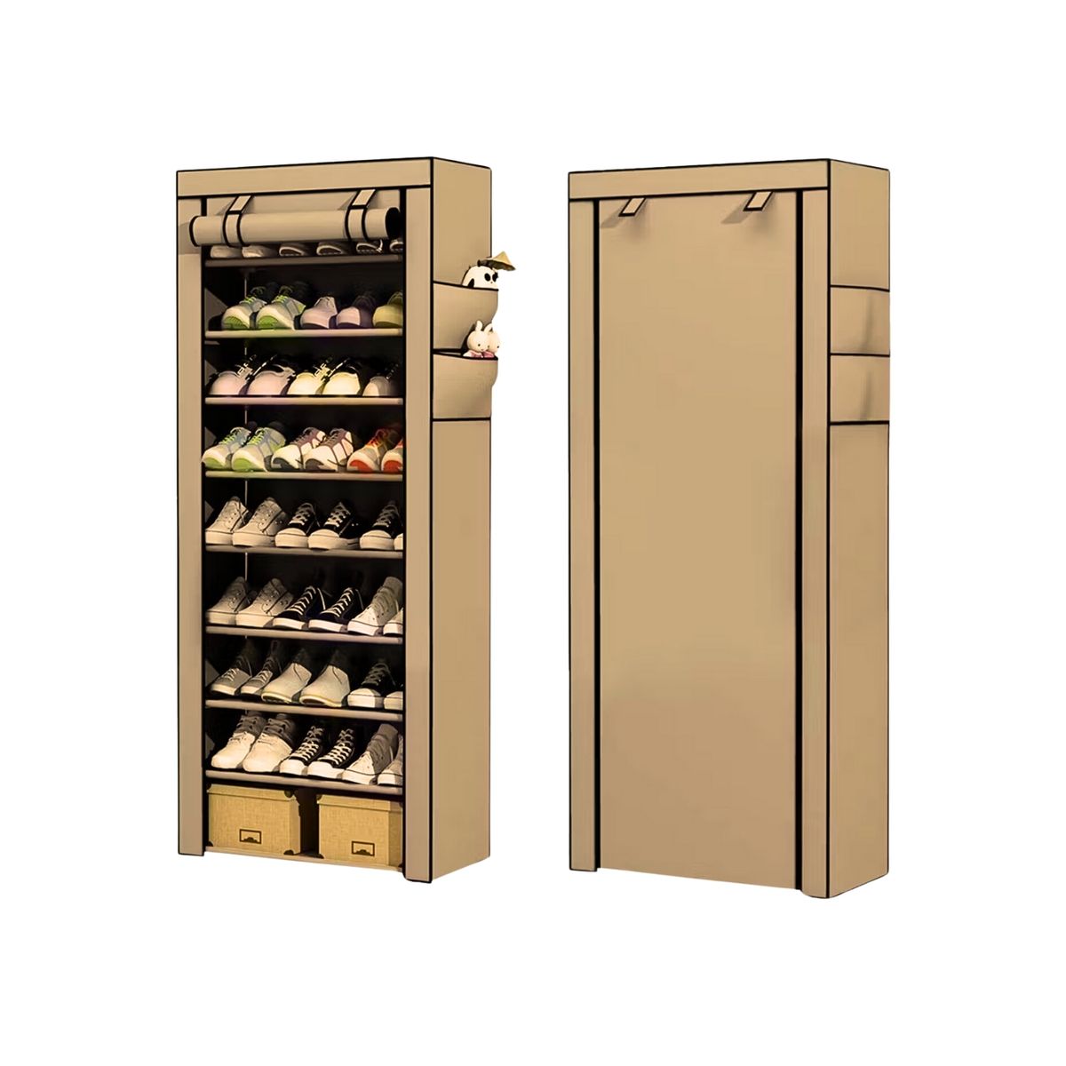 GENERICO - Zapatera Armable Aluminio Tela Plástica 8 Niveles Colores