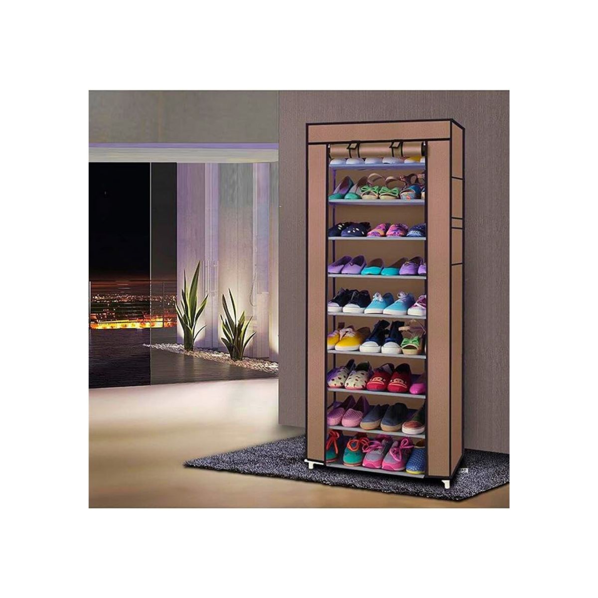 GENERICO - Zapatera Armable Aluminio Tela Plástica 8 Niveles Colores