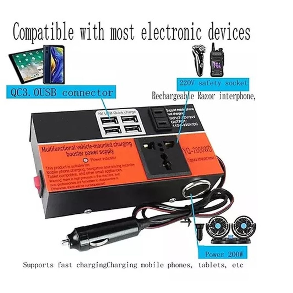 GENERICO - Inversor De Voltaje Auto Convertidor Corriente 12v 220v 15k