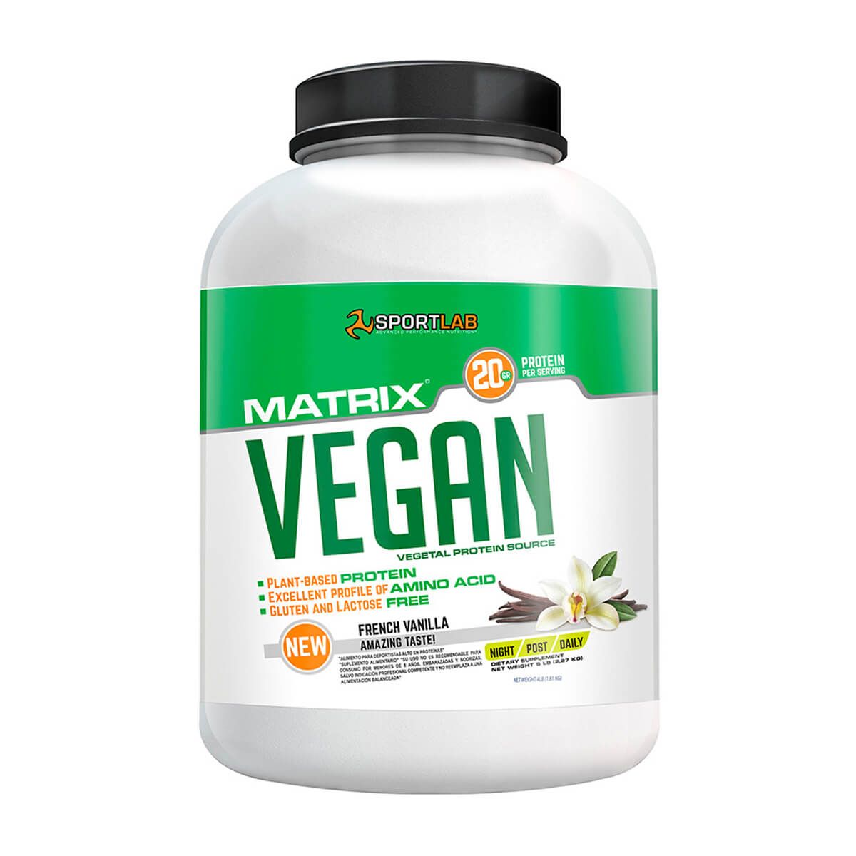 SPORTLAB - Vegan Matrix, Proteína vegana (5 Lb) - Original - VAINILLA