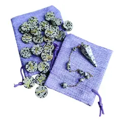 GENERICO - Set Péndulo y Runas Vikingas de Piedra Jaspe Dálmata Pack Oráculos