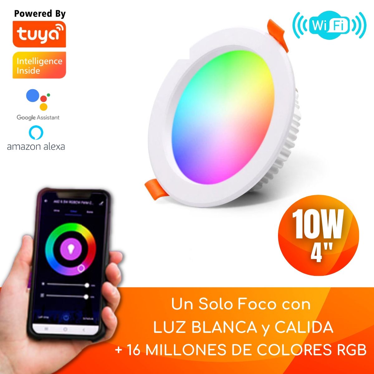 D MOTICA - Foco Led Embutido Wifi Inteligente 220v 10w Blancos y Color Rgb