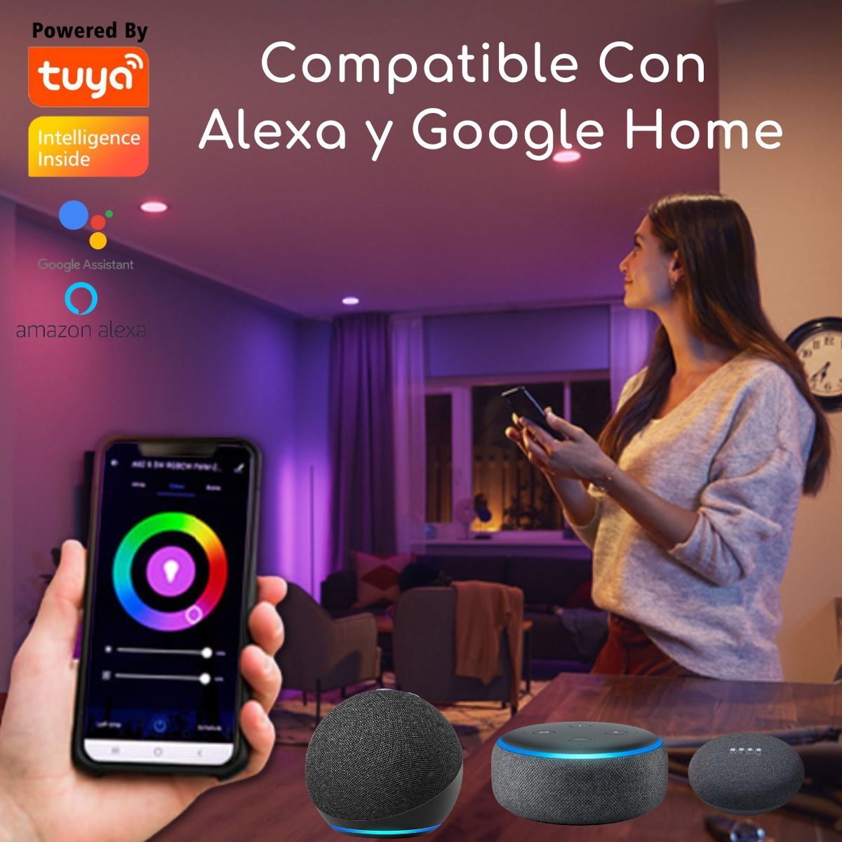 D MOTICA - Foco Led Embutido Wifi Inteligente 220v 10w Blancos y Color Rgb