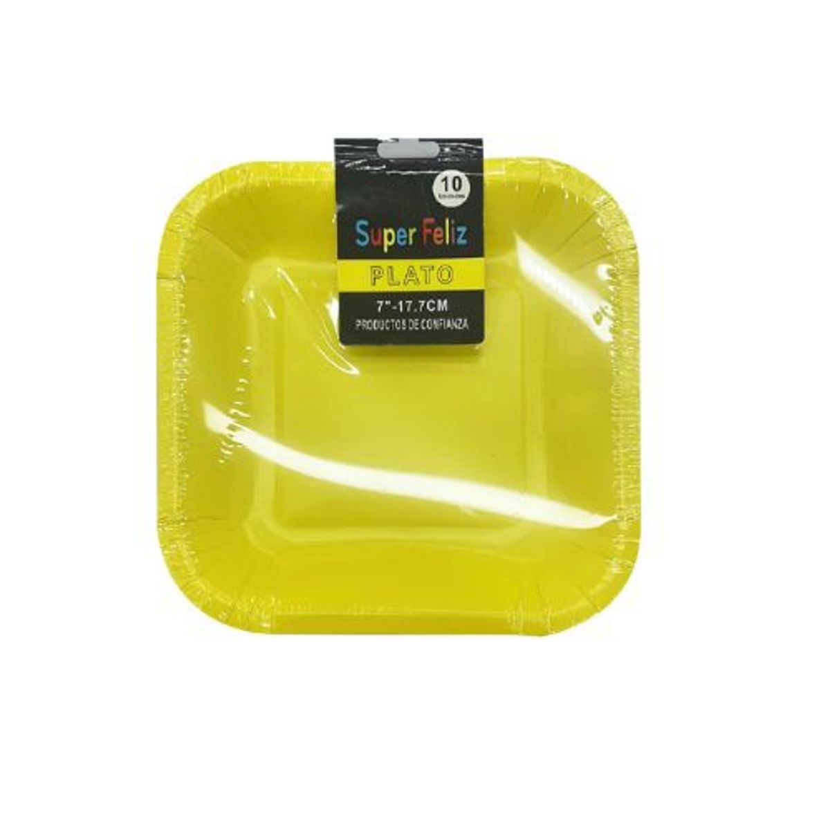 GENERICO - Plato Diseño Cuadrado Color Amarillo Plastico 17.7 Cm X 17.7 Cm