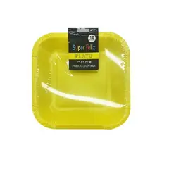 GENERICO - Plato Diseño Cuadrado Color Amarillo Plastico 17.7 Cm X 17.7 Cm