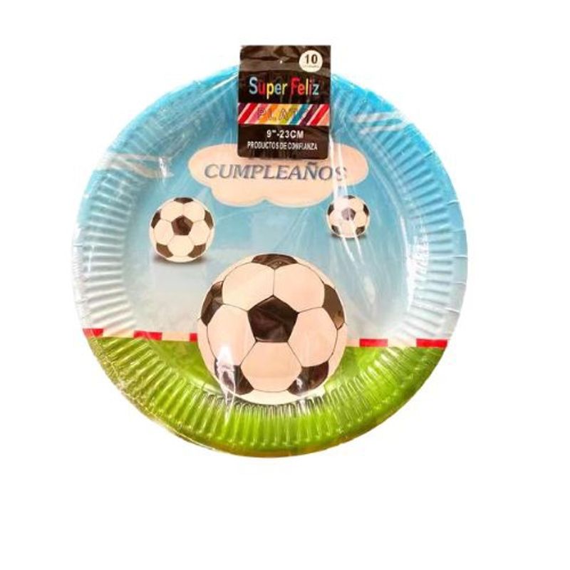 GENERICO - Platos Diseño Futbol Color Blanco Negro Plastico 17.7 Cm.