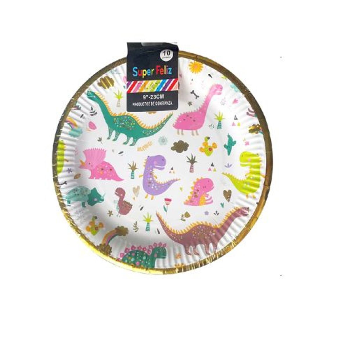 GENERICO - Platos Plano Diseño Dinosaurios Plastico 22.8 Cm