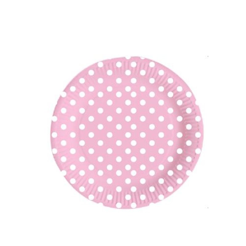 GENERICO - Plato Diseño Puntos Plano Color Rosa Material Plastico 17.7 Cm