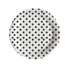 GENERICO - Plato Plano Diseño Puntos Color Negro Blanco Plastico 30 Cm