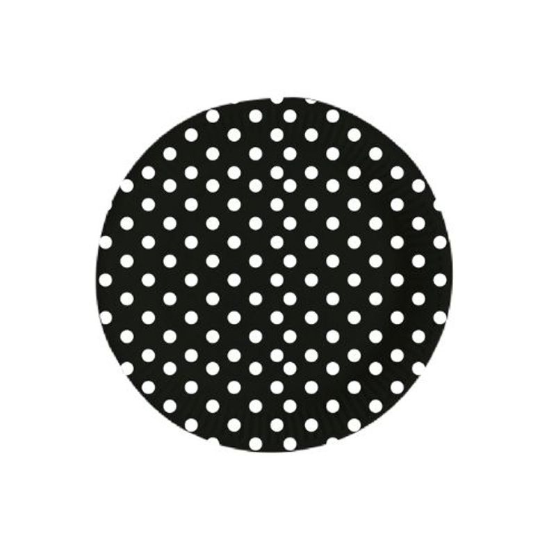 GENERICO - Plato Plano Diseño Puntos Color Blanco Negro Plastico 30 Cm.