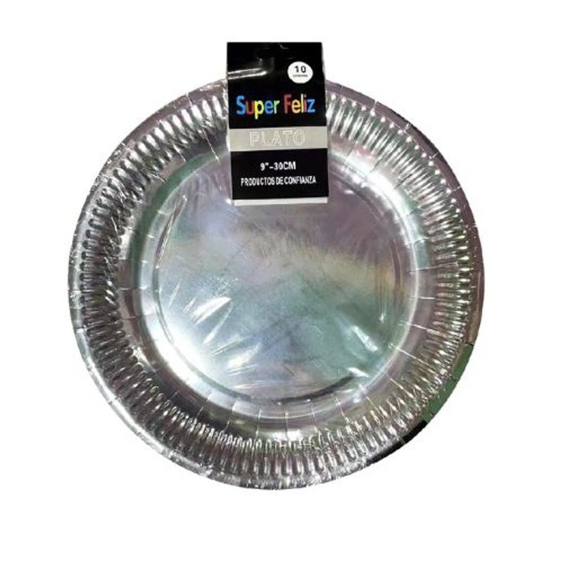 GENERICO - Plato Color Plateado Material Plastico 10 Unidades 30 Cm
