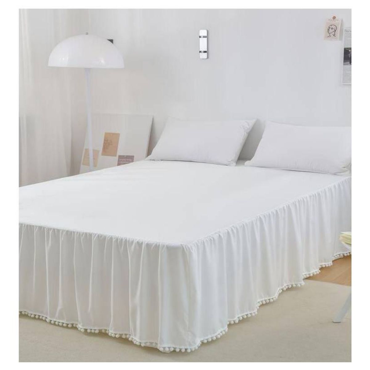 COMPRAPO - Faldón Completo 2.5 Plazas King Pompones Hippie Chic Blanco