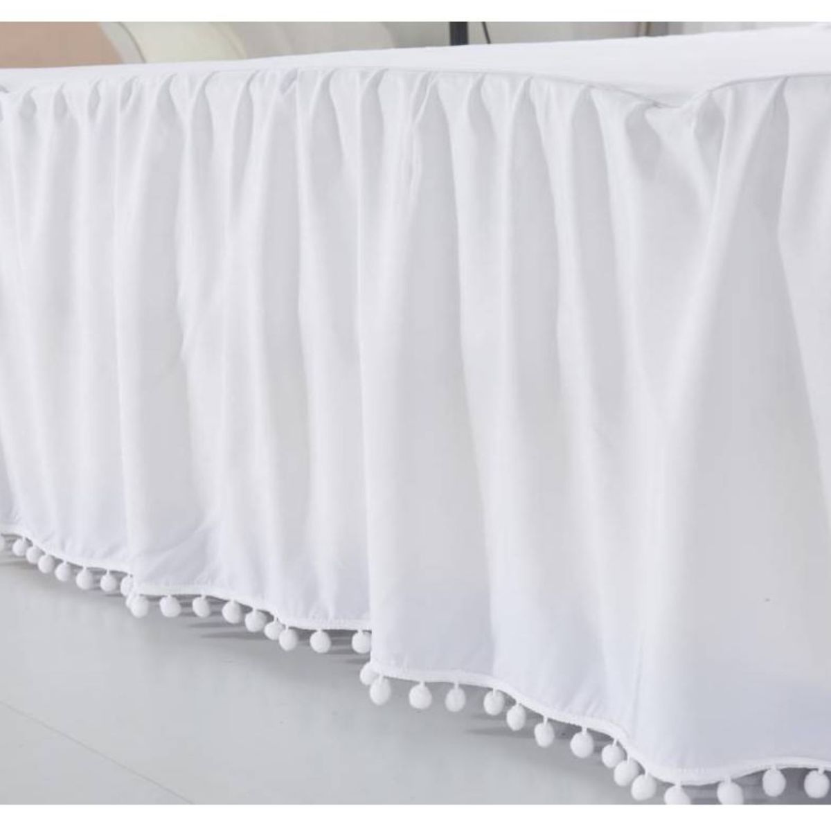 COMPRAPO - Faldón Completo 2.5 Plazas King Pompones Hippie Chic Blanco