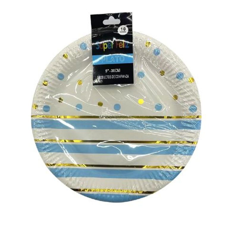 GENERICO - Plato Colores Celeste Blanco Material Plastico 30 Cm