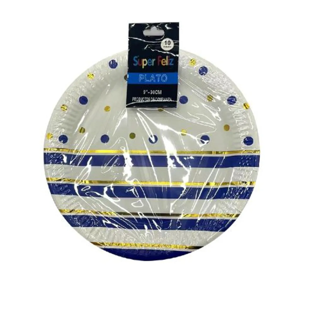 GENERICO - Plato Colores Blanco Azul Material Plastico 10 Unidades 30 Cm