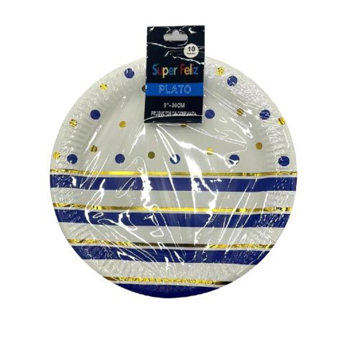GENERICO - Plato Colores Blanco Azul Material Plastico 10 Unidades 30 Cm