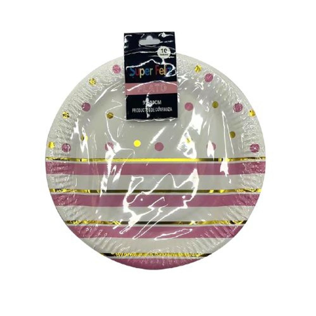 GENERICO - Plato Colores Blanco Rosa Material Plastico 10 Unidades 30 Cm
