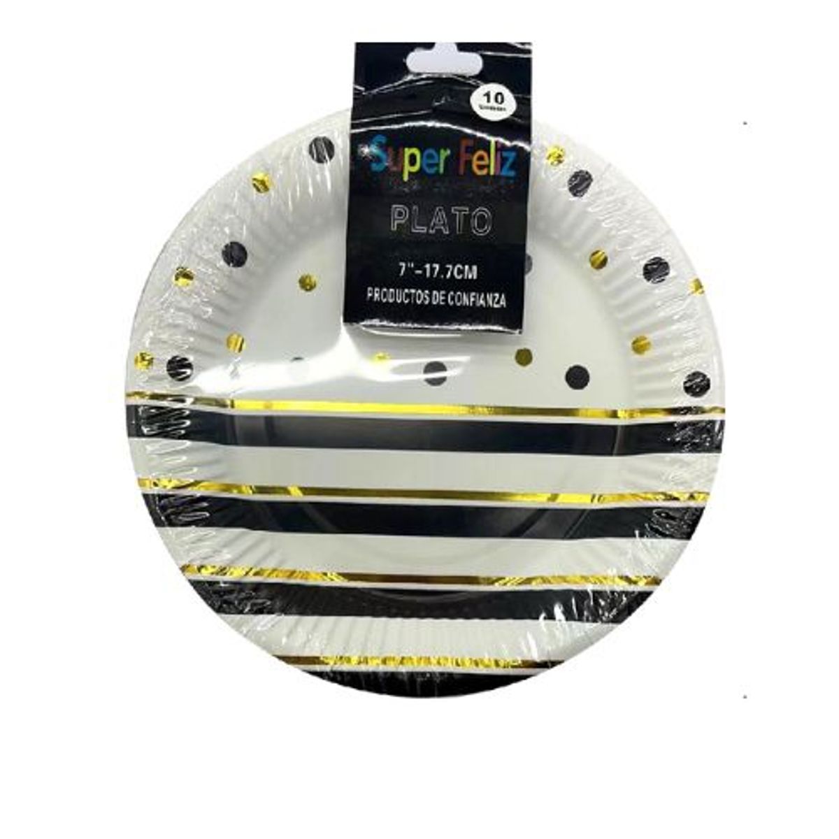 GENERICO - Plato Diseño Puntos Rayas Color Blanco Negro 17.7 Cm