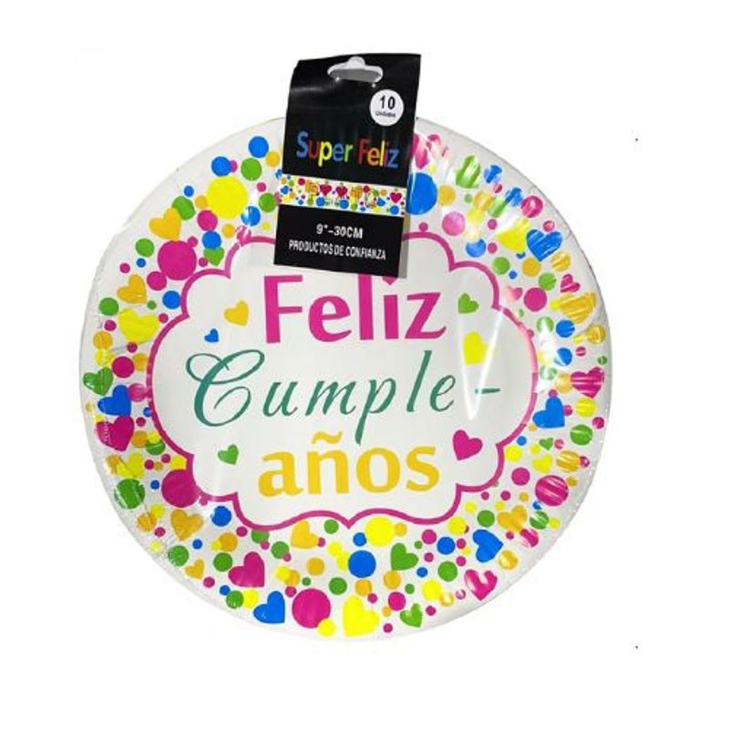 GENERICO - Plato Feliz Cumpleaños Color Blanco Plastico 30 Cm