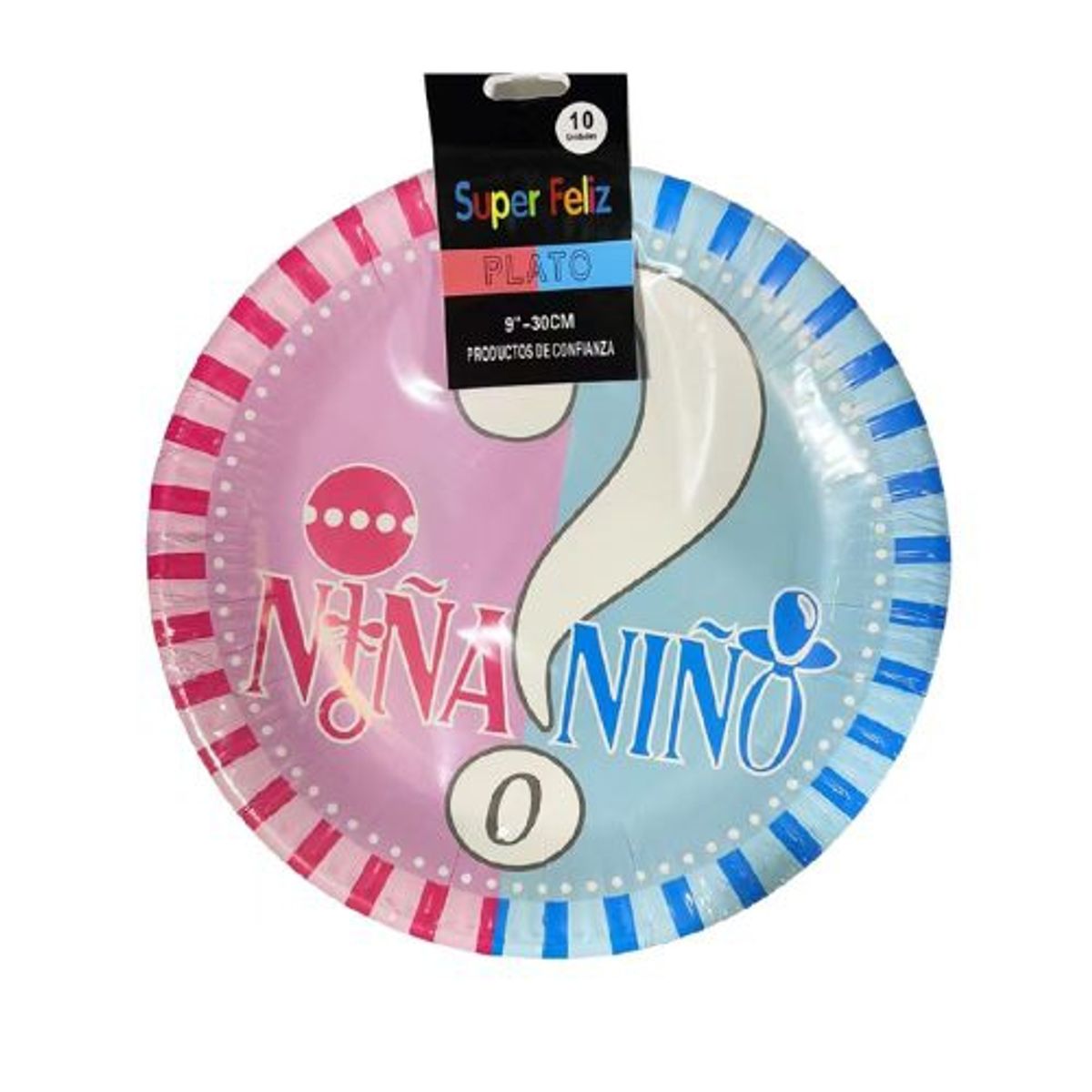 GENERICO - Plato Diseño Niña O Niño Color Rosa Azul Plastico 30 Cm