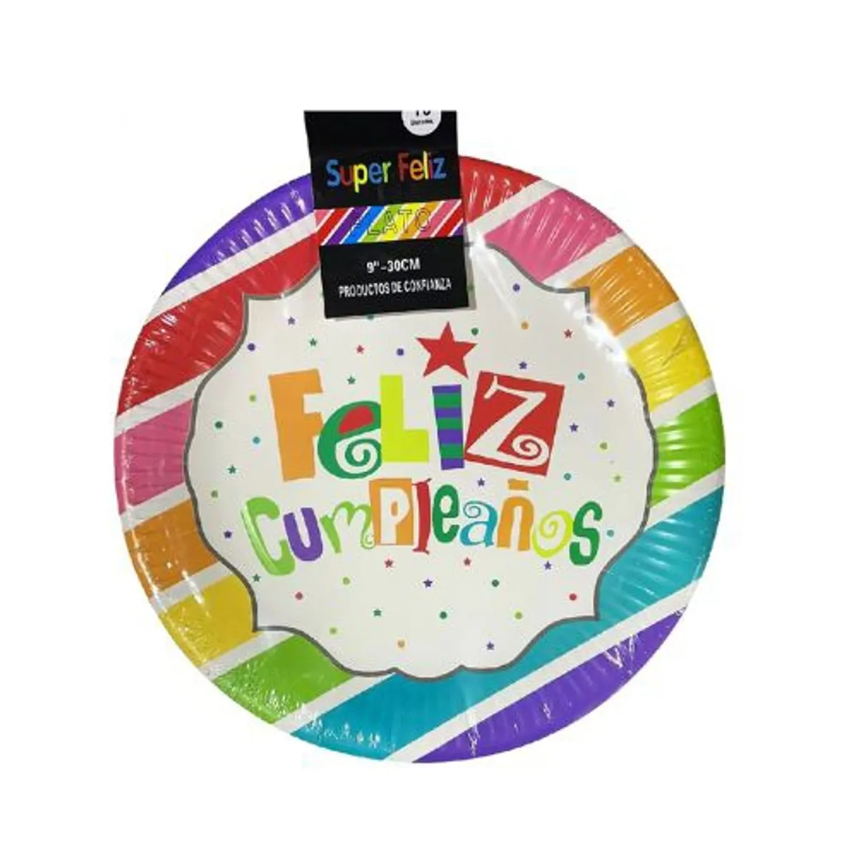 GENERICO - Plato Feliz Cumpleaños Muchos Colores Plastico 30 Cm