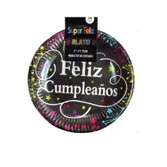 GENERICO - Plato Feliz Cumpleaños Color Negro Plastico 17.7 Cm