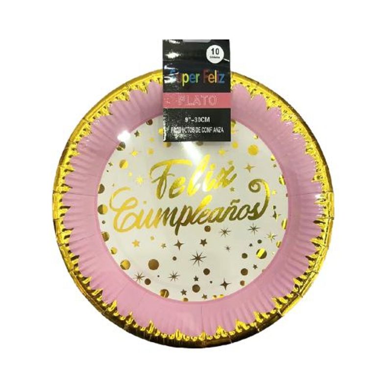 GENERICO - Plato Feliz Cumpleaños Color Rosa Material Plastico 30 Cm