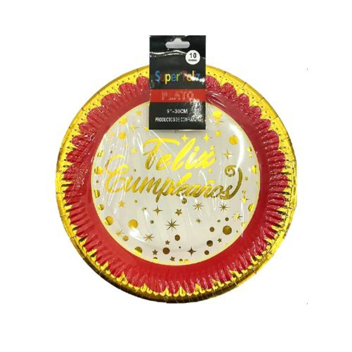 GENERICO - Plato Feliz Cumpleaños Color Rojo Material Plastico 30 Cm