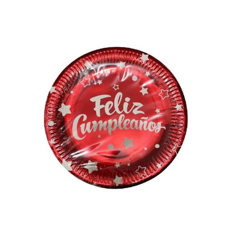 GENERICO - Plato Diseño Feliz Cumpleaños Color Rojo 22.8 Cm.