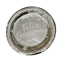 GENERICO - Plato Color Gris Diseño Feliz Cumpleaños 22.8 Cm