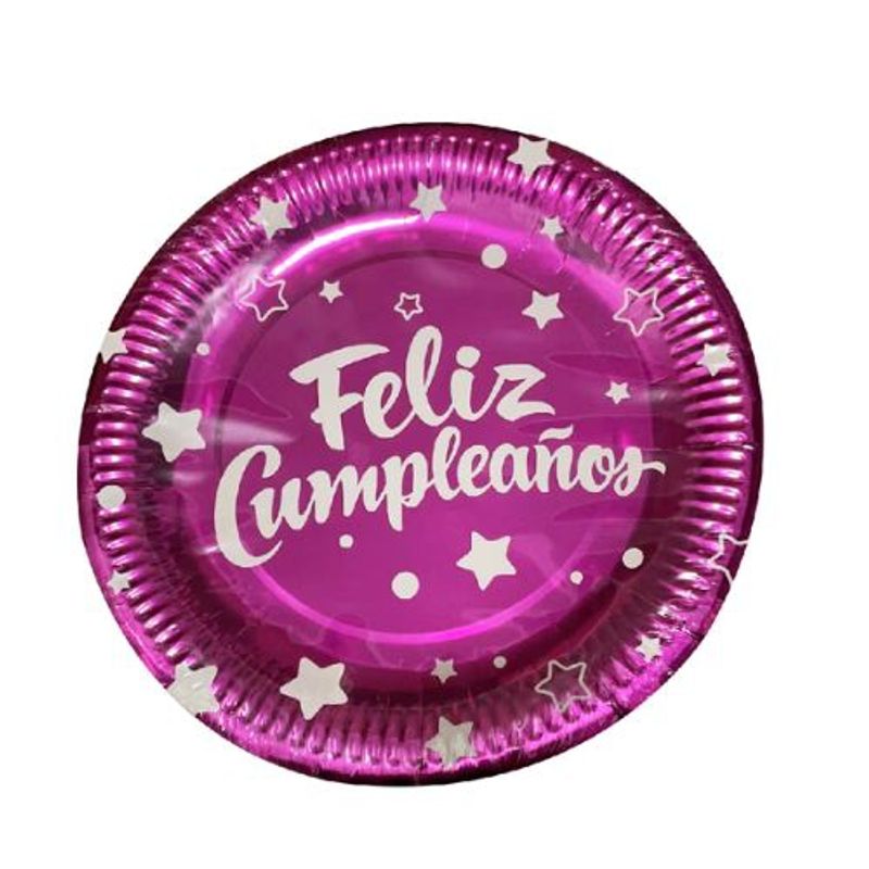 GENERICO - Plato Color Violeta Diseño Feliz Cumpleaños 22.8 Cm