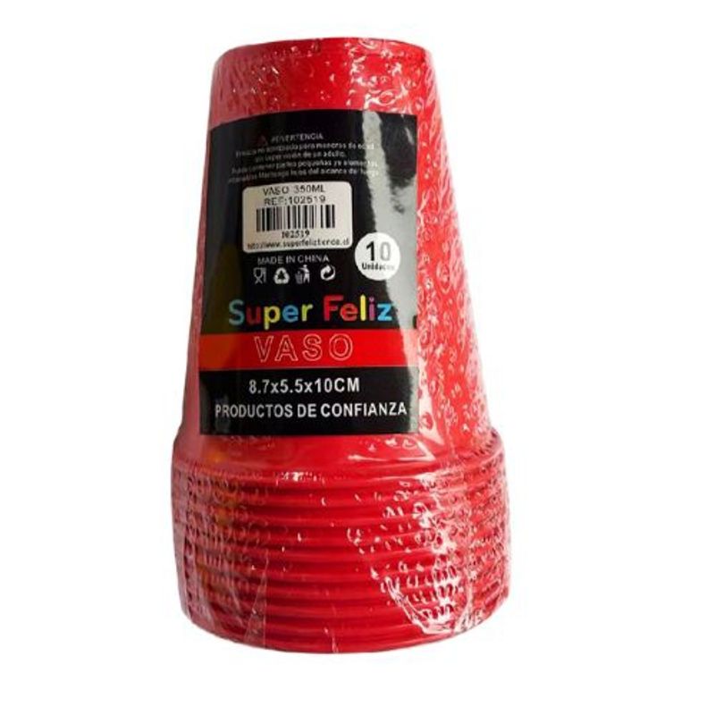 GENERICO - Vasos Plasticos 350 Ml 10 Unidades Color Rojo 8.7 Cm X 5.5 Cm X 10 Cm