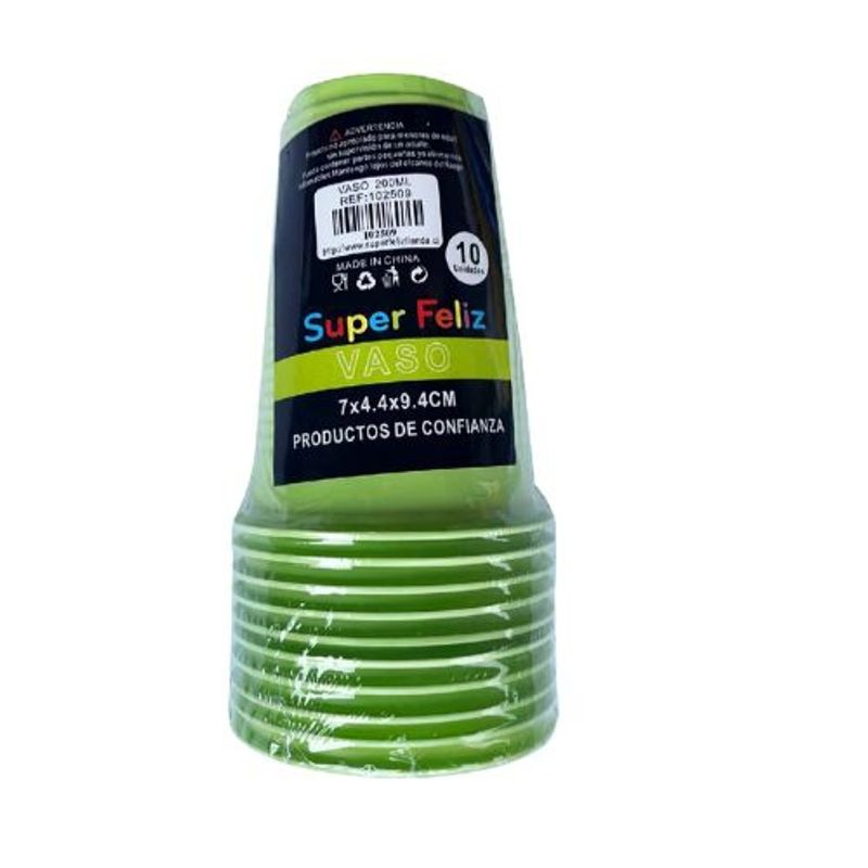 GENERICO - Vasos Plasticos 200Ml 10 Unidades Color Verde
