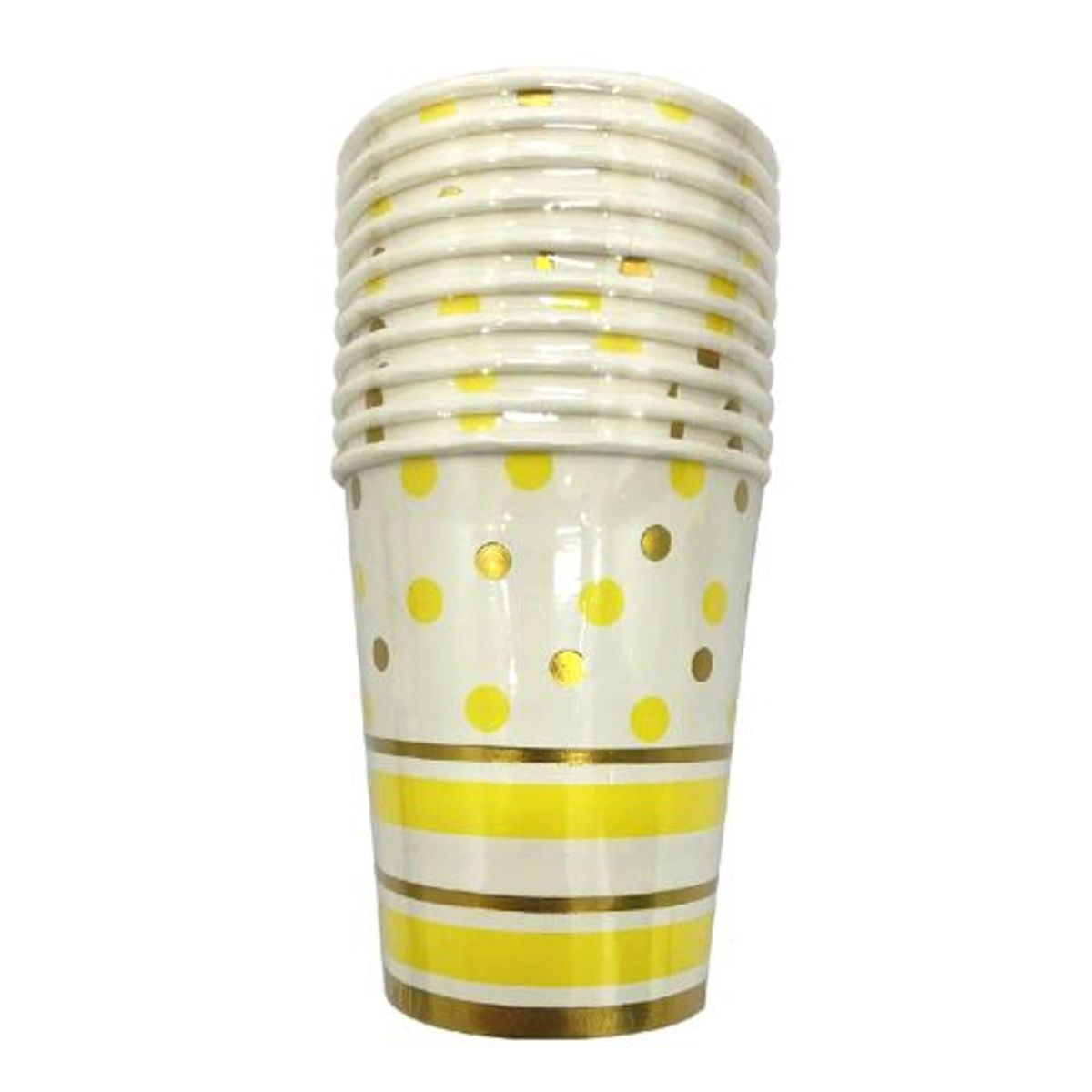 GENERICO - Vasos Diseño Puntos Color Blanco Amarillo Material Papel