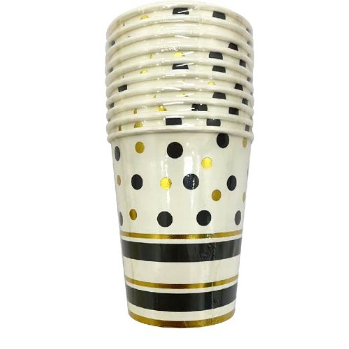 GENERICO - Vasos Diseño Puntos Color Blanco Negro Material Papel