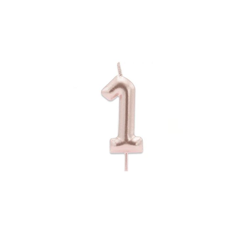 GENERICO - Vela De Numero 1 Oro Rosa 13cm