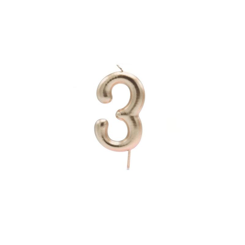 GENERICO - Vela De Numero 3 Oro Rosa 13cm