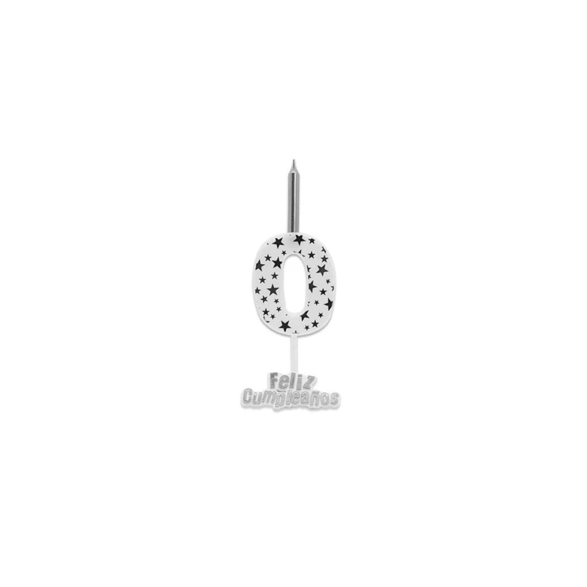 GENERICO - Vela De Numero 0 Blanco y Plateado 13cm